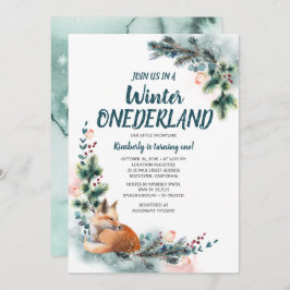 Convite Fox Woodland Winter Onederland Baby Festa de anive