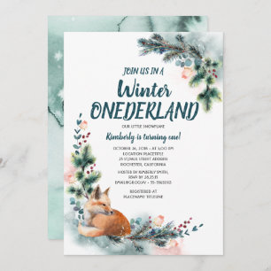 Convite Fox Woodland Winter Onederland Baby Festa de anive