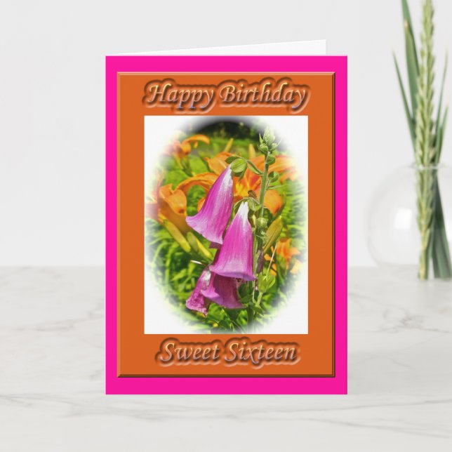 Convite Foxgloves & Lilies Sweet 16 Birthday Card (Frente)