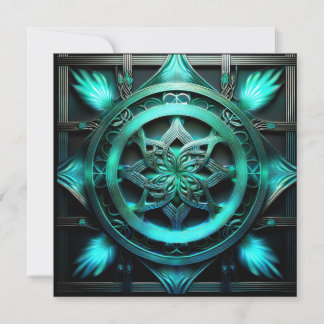Convite Fractal em Moldura no Estilo Mandala Azul Ártico