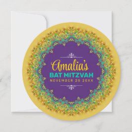 Convite Fractal Lace Purple Yellow Bat Mitzvah