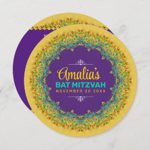 Convite Fractal Lace Purple Yellow Bat Mitzvah