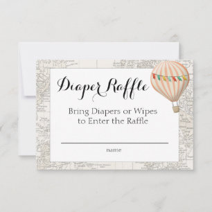 Convite Fralda Raffle Card Hot Air Balloon Girl