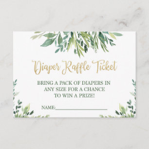 Convite Fralda Raffle Ticket Greenery - Folhas Verde Simpl