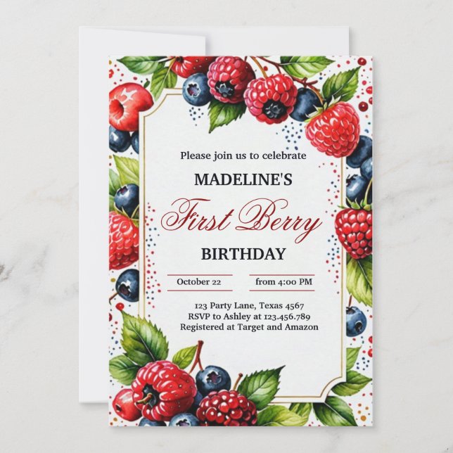 Convite Framboesa de framboesa Berry - Primeira parte prim (Frente)