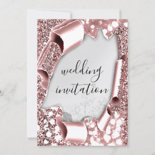 Convite Frame 3D de Efeito Casamento Florais Rosa de Prata