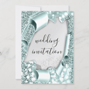Convite Frame 3D de Efeito Casamento Florais Silver Aqua M