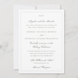 Convite Frame Classic Monogram Sage Gray White Wedding