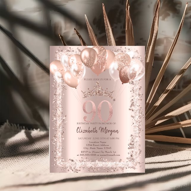 Convite Frame da Glitter,Coroa,Balões 90 Aniversário (Criador carregado)