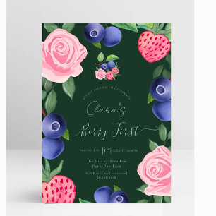 Convite Frame de Airelas e Morangos com Rosas Rosa