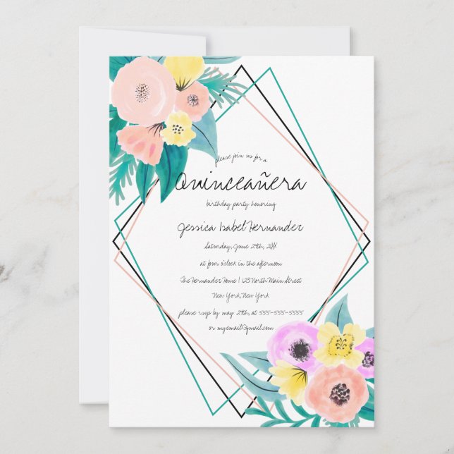 Convite Frame de Aquañera Amarelo Coral (Frente)