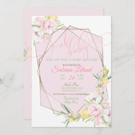 Convite Frame de Cristal de Chá de fraldas Floral Rosa Beb