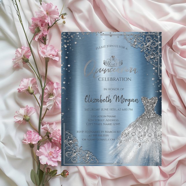 Convite Frame de Diamantes Silver Quinceañera (Criador carregado)