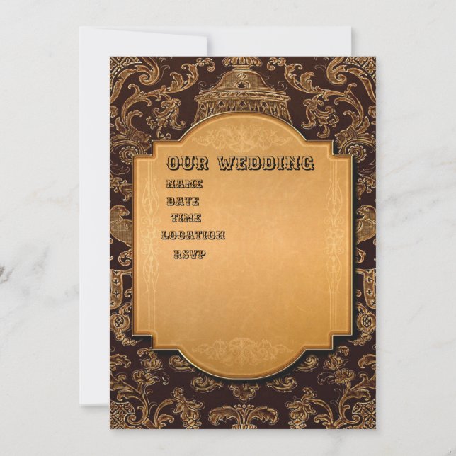 Convite Frame Dourado Elegante e Castanho (Frente)