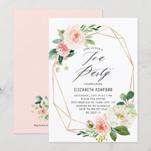 Convite Frame Dourado geométrico Fresco cor-de-rosa Flore