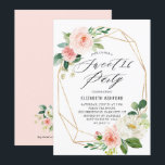 Convite Frame Dourado geométrico Rosa Florais Doce 16 Part<br><div class="desc">Cor de Água Rosa Rosa Cor de Mola Dourada Geométrica Floresta Doce 16 Convites de festas. 16 convites doces personalizáveis que incluem buquês românticos de cor d'água, cor-de-rosa e flores brancas, com armações geométricas de folha verde e dourada falsa. Este doce e floral convite é perfeito para chás de panela...</div>