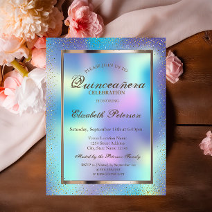 Convite Frame Elegante Confetti - Quinceañera Holográfic