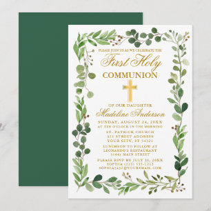 Convite Frame Eucalyptus Dourado Primeira Comunhão