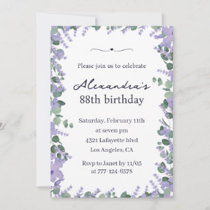 Convite Frame Floral da Lavanda Elegante 88 anos