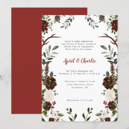 Convite Frame Floral do Peitoril Vermelho-Ivory Boho
