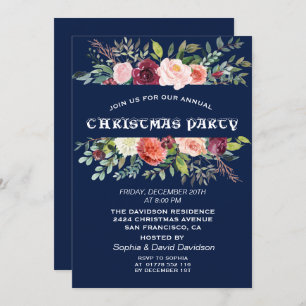Convite Frame Floral Escuro Festa de Natal Azul