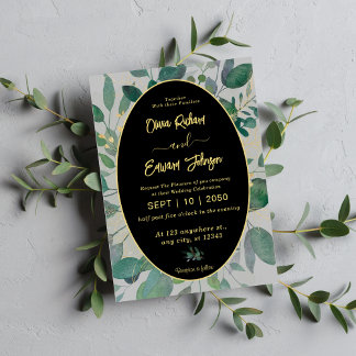 Convite Frame Geométrico Dourado Elegante Greenery, Casame