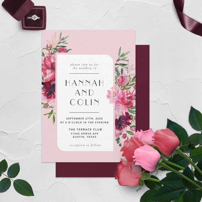 Convite Frame Moderno Romântico de Rosa Peony (Criador carregado)