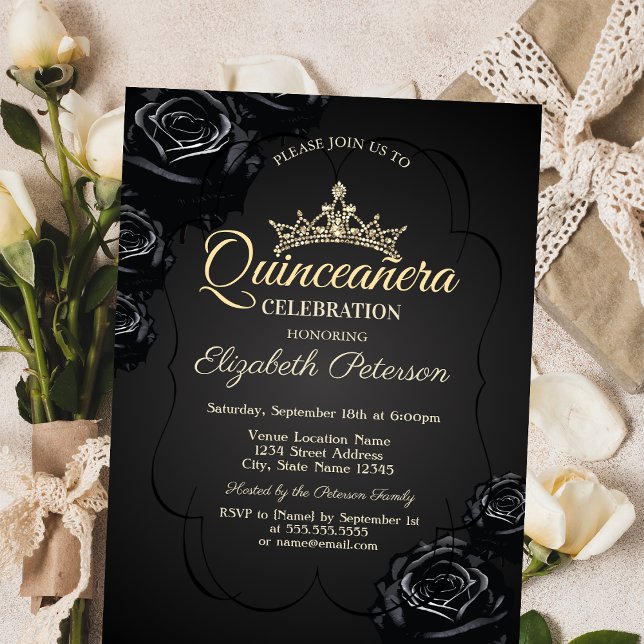 Convite Frame Quinceañera de Rosas Negros (Criador carregado)