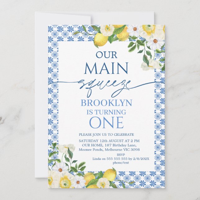 Convite Frame Yellow Floral Lemon Main Squeze Birday (Frente)