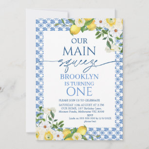 Convite Frame Yellow Floral Lemon Main Squeze Birday