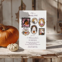 Convite Framed Ghost & Cat Halloween 1st Birthday