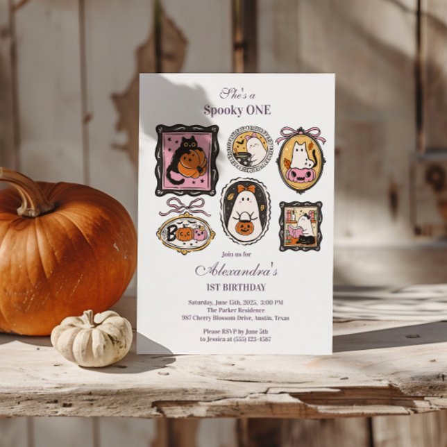 Convite Framed Ghost & Cat Halloween 1st Birthday (Criador carregado)