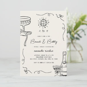 Convite Francês Desenhou Brunch e Chá de panela De Bolha