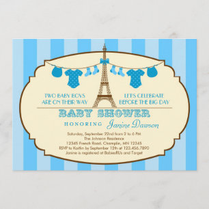 Convite francês do chá de fraldas do gêmeo da