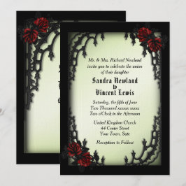 Convite Francês Quarter Gothic Rosa vermelha em Verde
