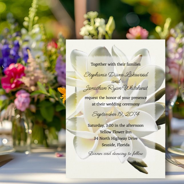 Convite Frangipani Branco Casamento Flores Havaianas (Criador carregado)