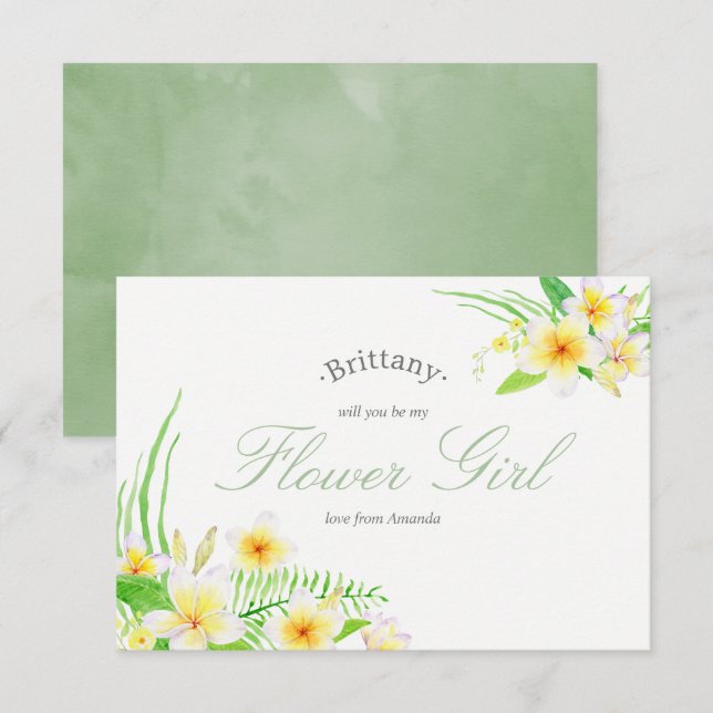 Convite Frangipani de Aquarela Casamento Seja Minha Menina (Frente/Verso)
