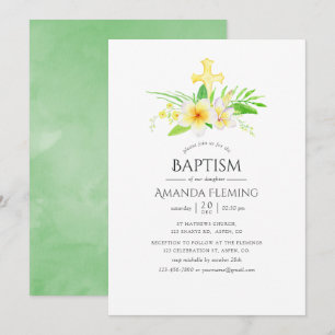 Convite Frangipani em Aquarela Batismo ou Batizado