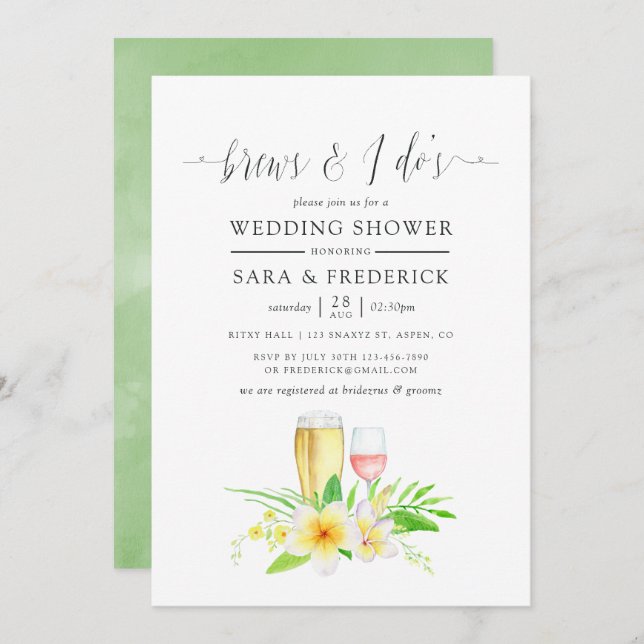 Convite Frangipani Exótico De Aquarelas Antes Do I (Frente/Verso)