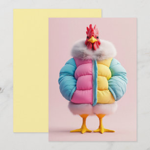 Convite Frango Elegante em Casaco Puffer de Inverno Colori