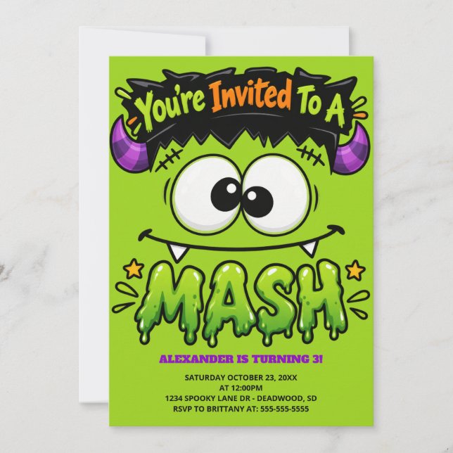 Convite Frankenstein Monster Mash Aniversário de Halloween (Frente)