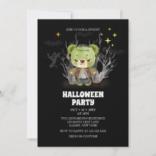 Convite Frankenstein Monster Spooky Bear Festa de Hallowee