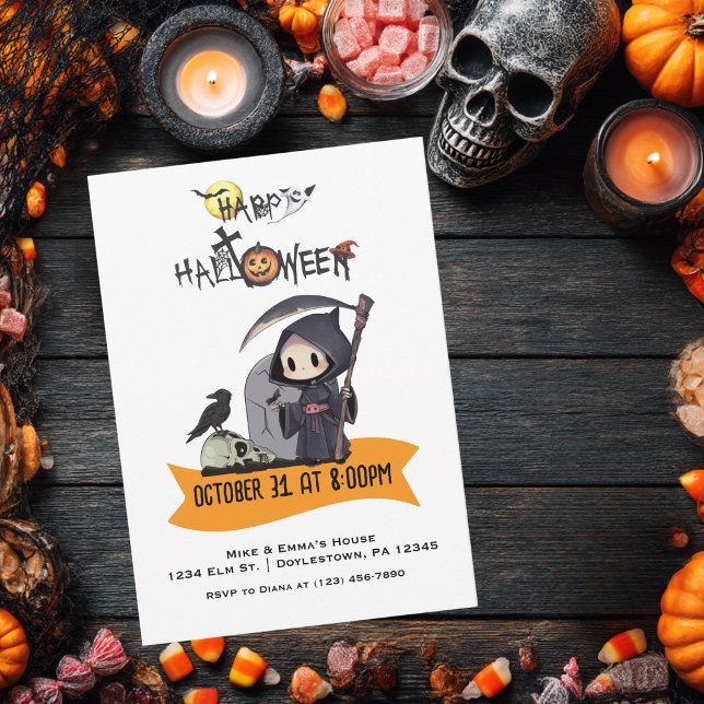 Convite Frankenstein Mummy Grim Reaper Cute Halloween (Criador carregado)