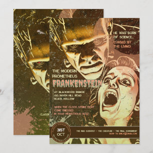 Convite Frankenstein Retro Terror Vintage