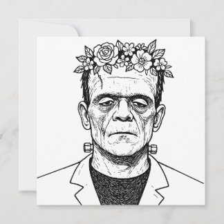 Convite FRankenstien com uma coroa de flores