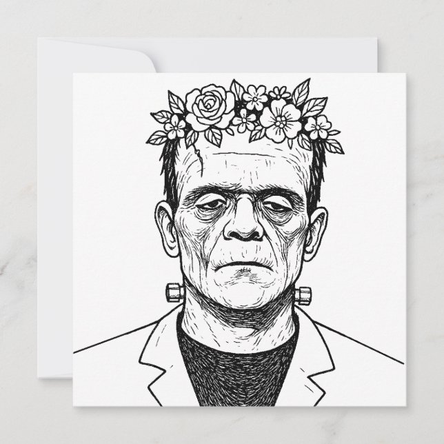 Convite FRankenstien com uma coroa de flores (Frente)