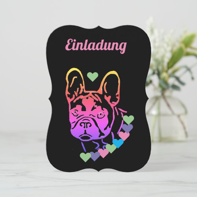 Convite Französische Bulldogge Herzhalsband French Bulldog (Em pé/Frente)