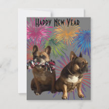 Französische Bulldoggen Postkarte Happy New Year