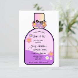 Convite frasco de perfume cor-de-rosa retrô doce 16 minima