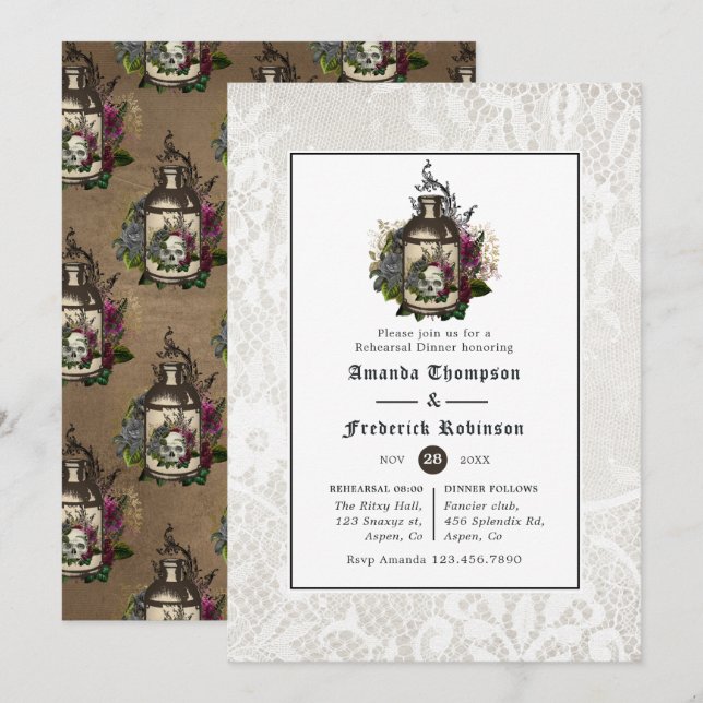 Convite Frasco de Poção e Janto de Ensaio Gótico de Lace (Frente/Verso)